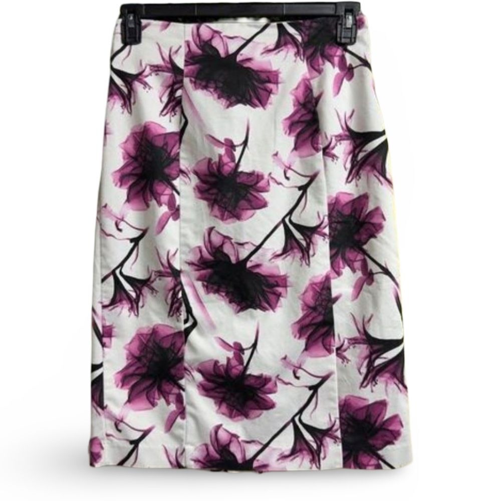 Worthington Floral Pencil Skirt Pink Black White Size 8 Office Statement Midi